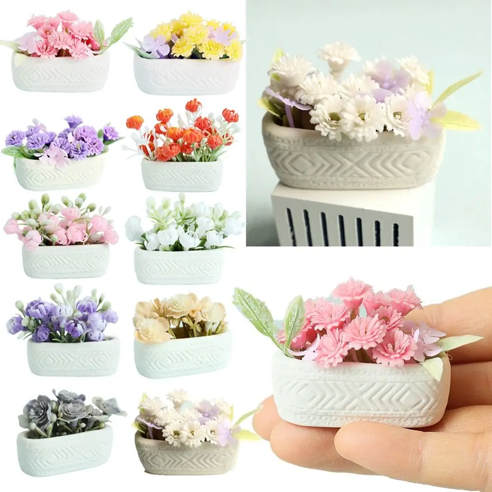 1/6 1/8 Poppenhuis Bloem Bonsai Babysbreath Jasmijn Keramiek Bloempot Miniatuur Potplanten Speelhuis Ornament
