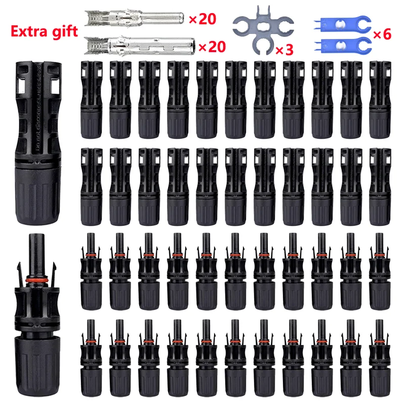 

400/200/100/40/20/10 Pcs Photovoltaic Solar Connector Kit 1000v 30a Panel Solor Connectors For Pv/mc Cable 2.5/4/6mm2