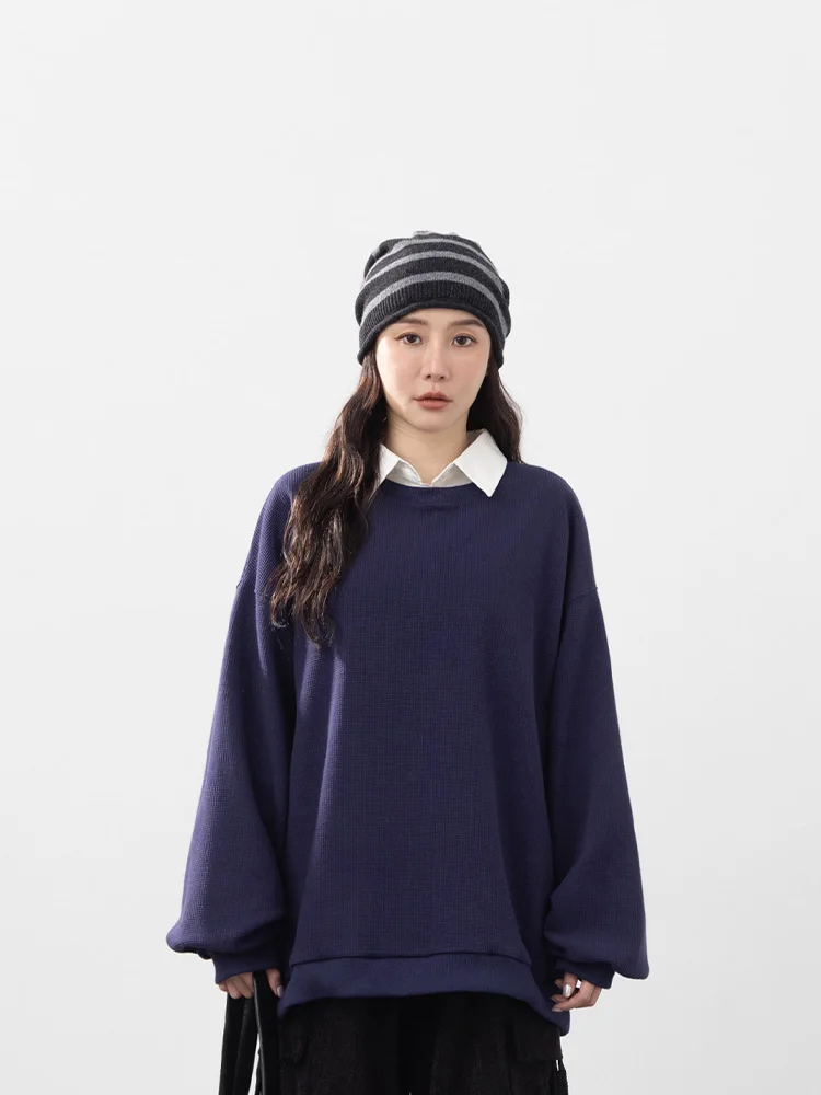 

Женская толстовка Queenop 2025: Новинка осенне-зимней коллекции, свободный крой, длинный рукав, темно-синяя, повседневная, комфортная, дышащая