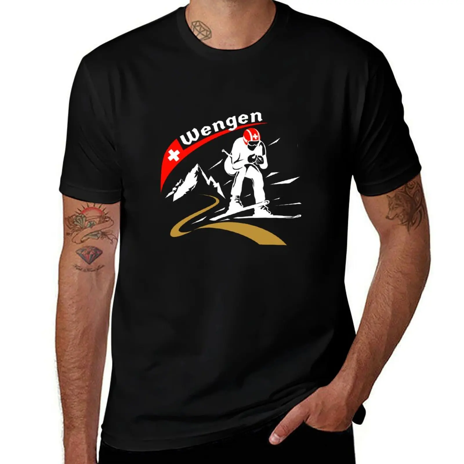 Skiing Downhill Skier Wengen Ski T-Shirt Quick Dry Sports Short Sleeve Tee
