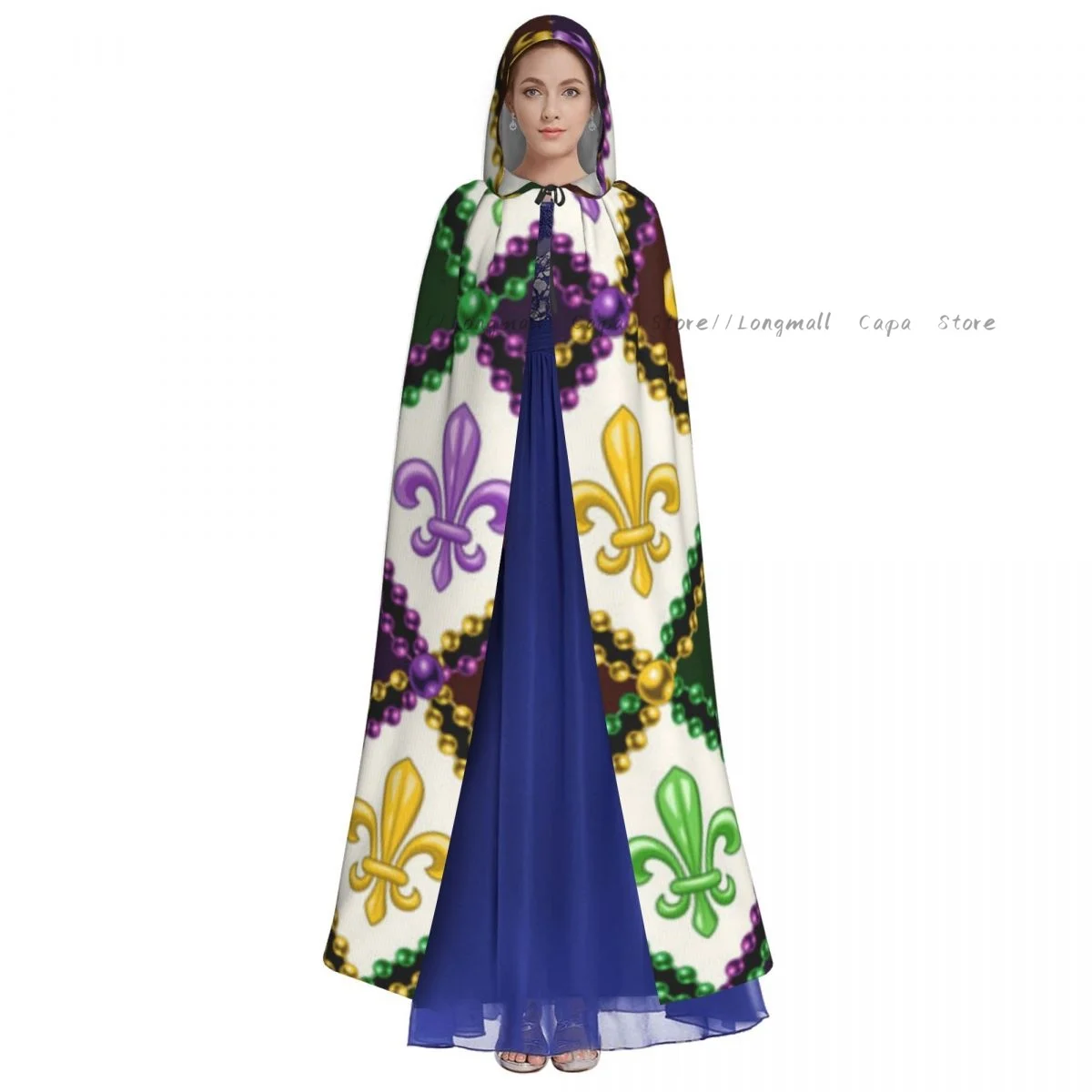 Witch Cloak Geometric Fleur De Lis Mardi Gras Halloween Cosplay Costume Unisex Adult Cloak Retro Ages Cape