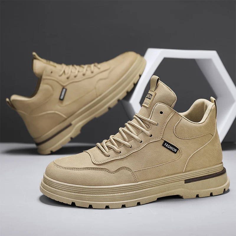 

Men's Mid Top Boots Casual Shoes Classic Ankle Boots High Top Office Trendy Breathable Multifunctional Motorcycle Black Shoes