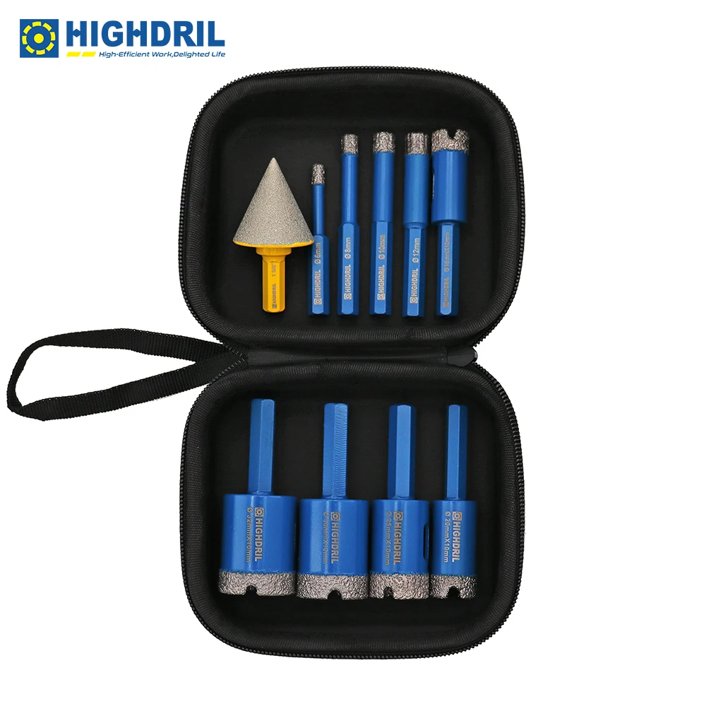 

10pcs/set Tool Kit Set Diamond Vacuum Brazed Drill Bits and Chamfer Bit Hexagon Shank For Drilling Granite Marble Tile Ceramic