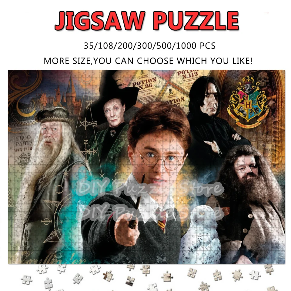 

Пазлы с принтами из серии «Гарри Поттер», 108/200/300/500/1000/1500 элементов, головоломки «Школа Хогвартс», игрушки для снятия стресса, подарки