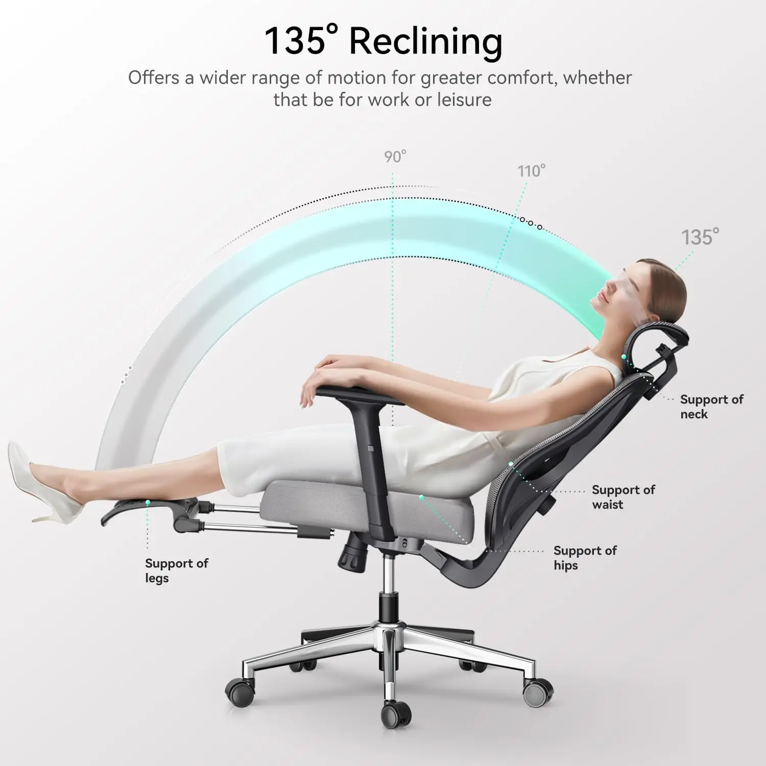 Hbada-Chaise de bureau ergonomique avec support lombaire réglable, chaise d'ordinateur confortable en maille, recommandé