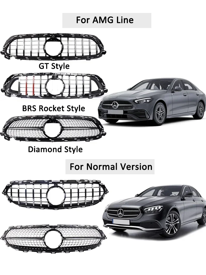 Front Bumper Grille For Mercedes Benz E Class W213 2020+ Panamericana GT Diamond Grill Sport Style AMG Black Silver Exclusive