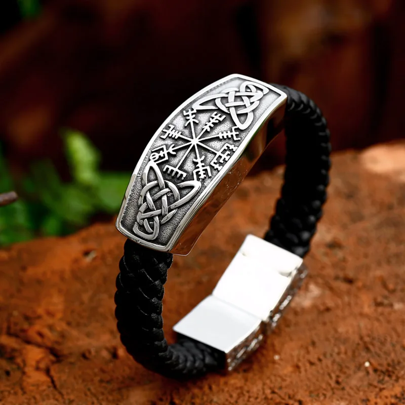 BEIER 2023 New Fashion Viking Celtic Knot Compass Runes Leather Men\'s Bracelet Bangle Fashion Jewelry For Men Gift High Quality