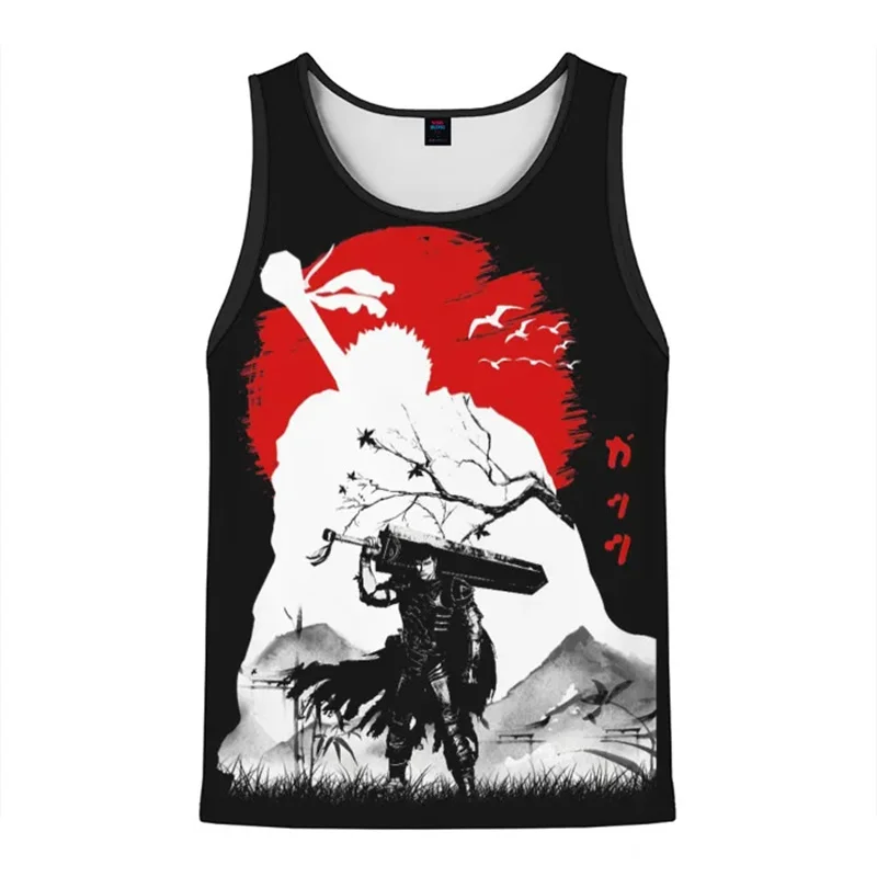 New Stylish Men's Fitness Vests Anime Berserk 3D Printed Sleeveless Tank Top Summer Oversized Gym Muscle Men Sports Top Clothing