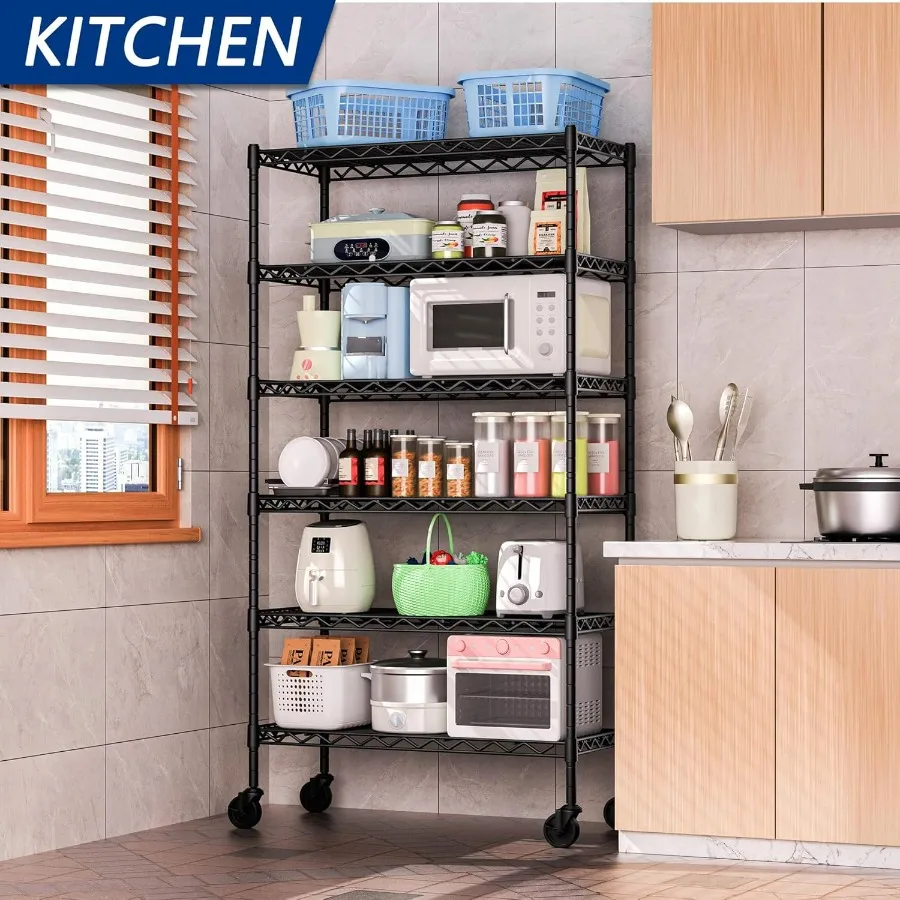 6Shelf Adjustable Heavy Duty Storage Shelving Unit Metal Organizer Wire Rack for Laundry Bathroom Kitchen Pantry Closet with Wh