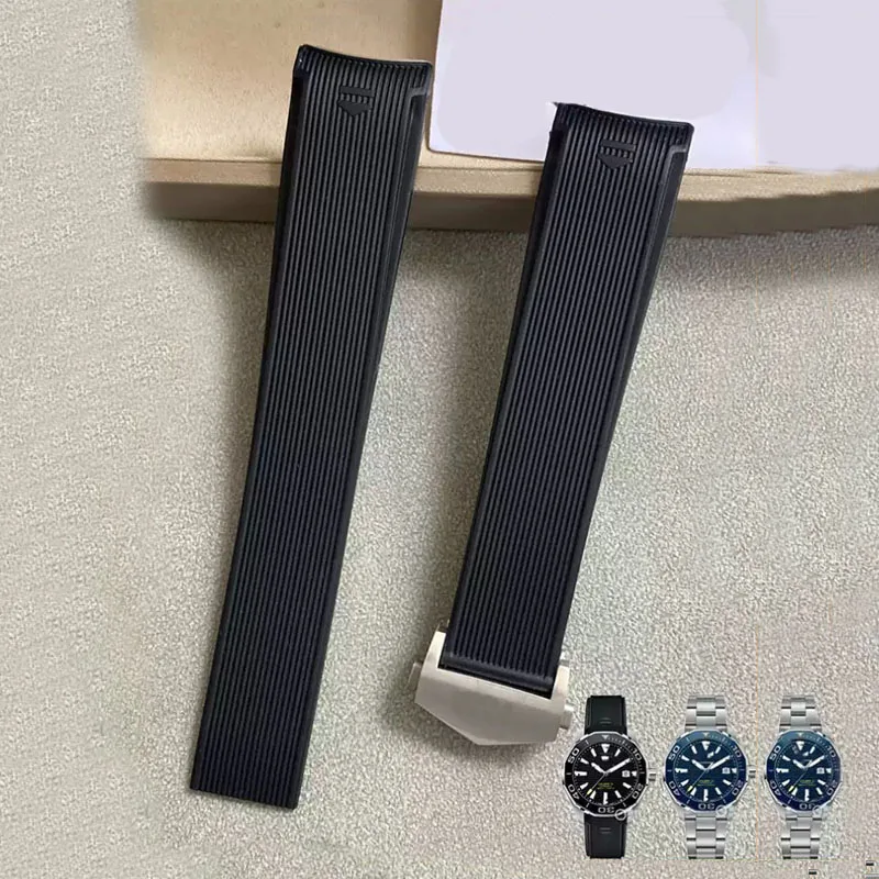 

Folding buckle watch strap ForTAG Heuer silicone strap WAY201 Jingqian 300/500 Carlisla TAG series men's watch rubber strap