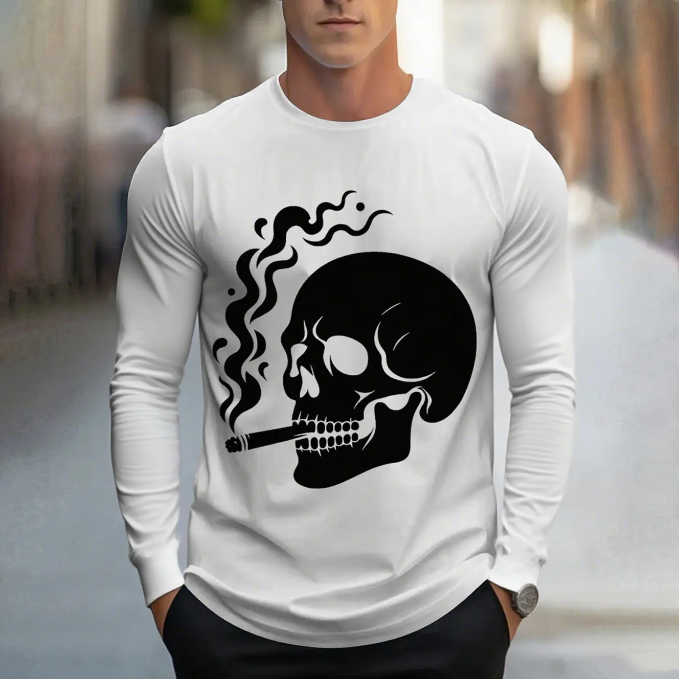 

Autumn 3D Printed Horror Skull Men's T-Shirt Halloween Long Sleeve Round Neck Tees For Men Women Outdoor Daily Casual Unisex Top