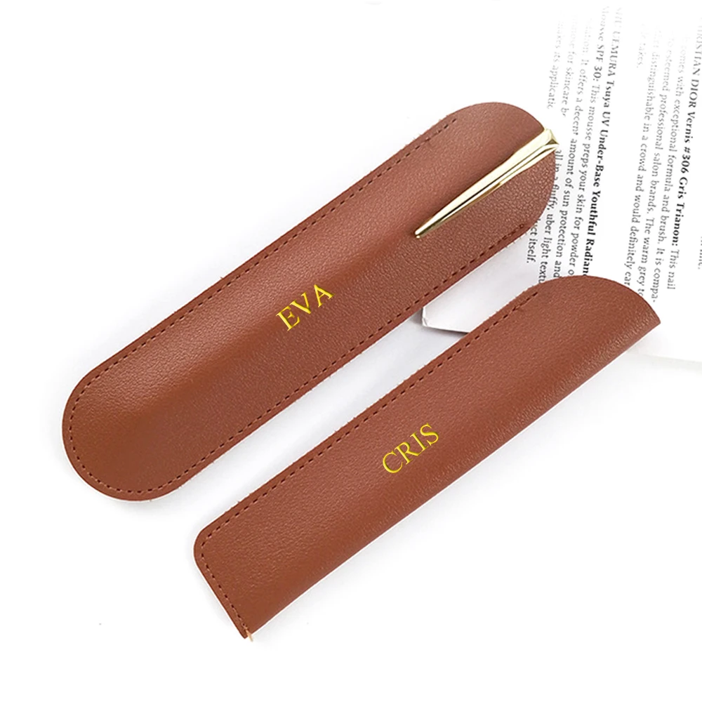 Free Custom Letters PU Leather Pencil Case Advertising Company  School Office Small Pen Holder Ballpen Storage Bag DIY Name Gift