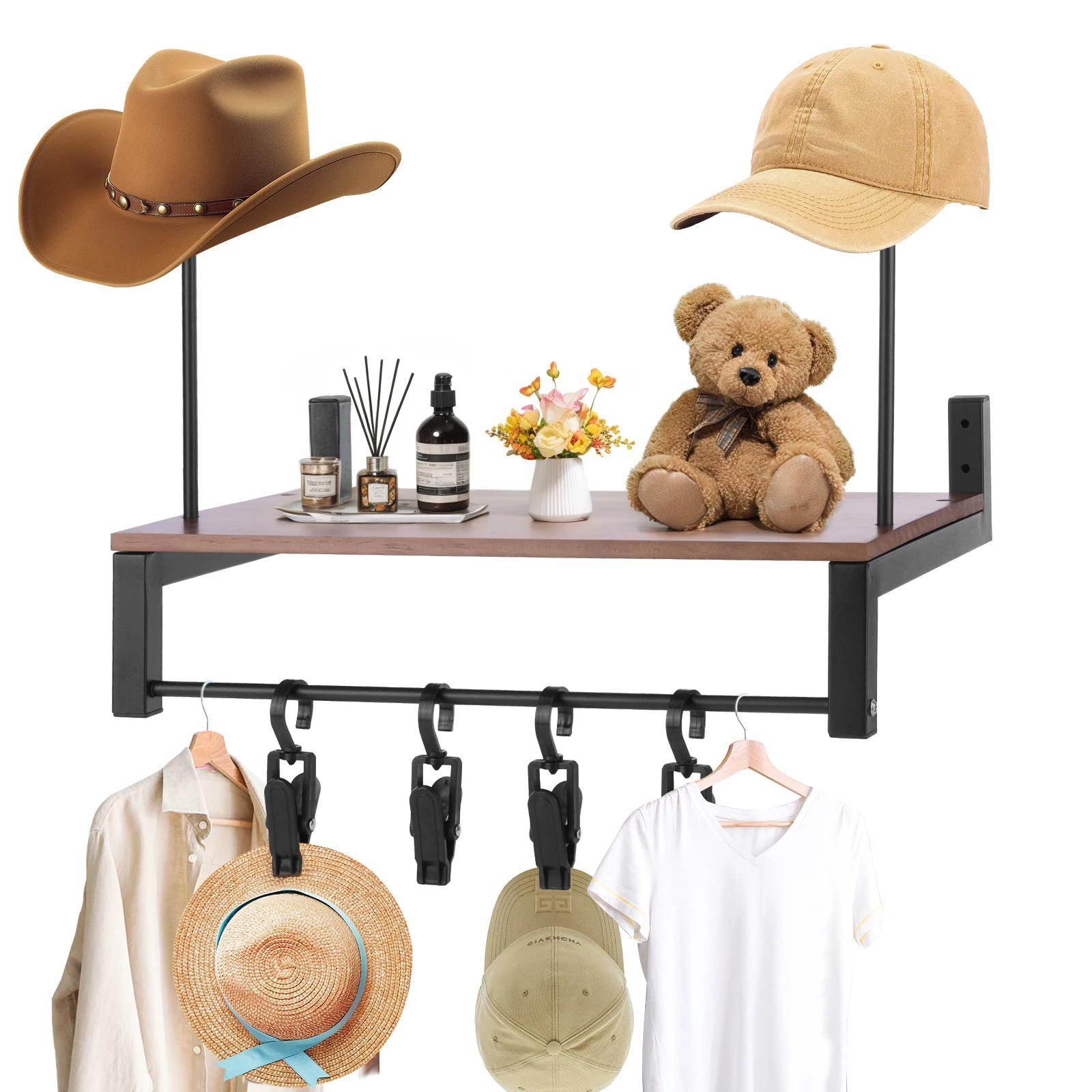 حامل خوذة دراجة نارية خشبي مع 5 خطافات خوذة شماعات جدار جبل والعتاد تخزين الرف لتخزين ملحقات الدراجات النارية