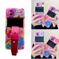 Korea Fashion Cute DIY Wrist Strap Shell Flower Smiling Face Phone Case For Vivo X Flip Case VIVO XFlip Cover 2023 5G