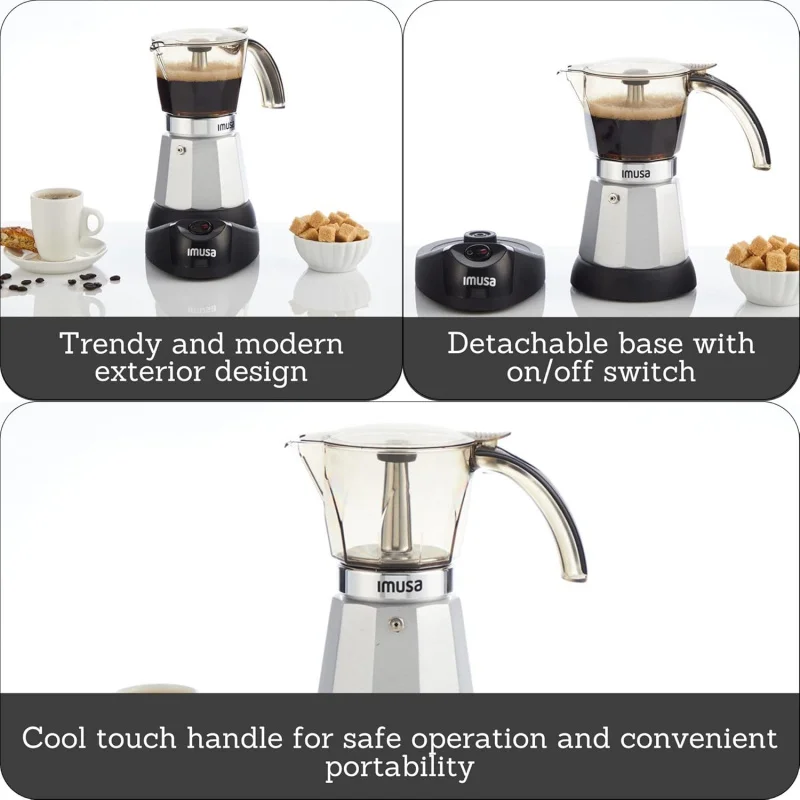 6 or 3cup Electric Espresso Maker, Silver