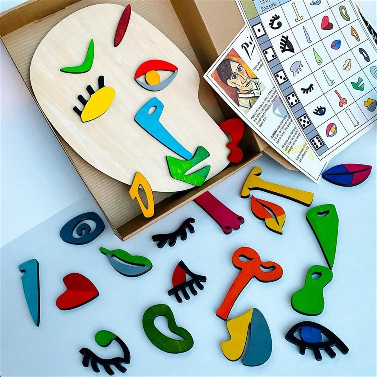 Wooden Montessori Puzzles, 26 Part Picasso Modern Art Puzzle, Colored Face Art Educational Stem Toy -Wooden Toddler