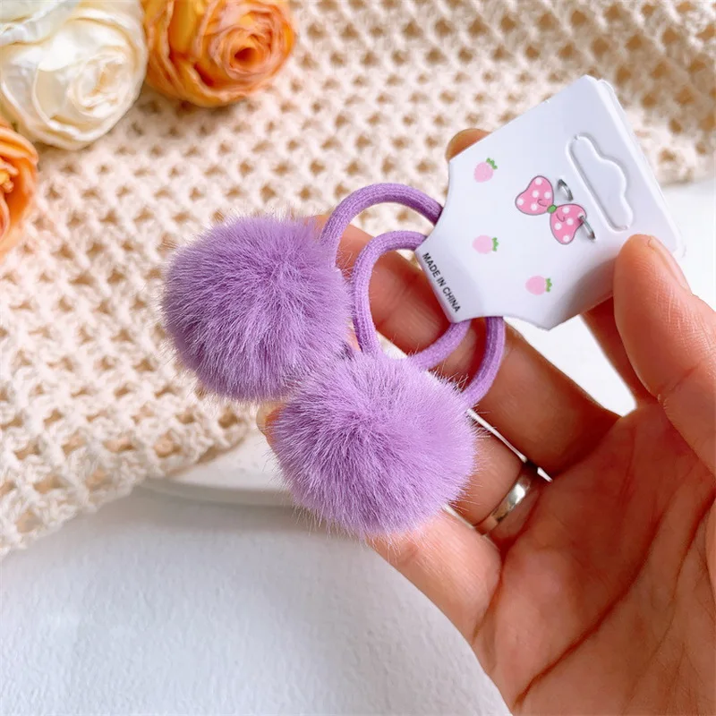 2pcs/set Kawaii Pompom Hair Tie For Girls Kid Elastic Plush Hair Rubber bands Baby Pink Ball Hair Rope child hairbands Cute Gift