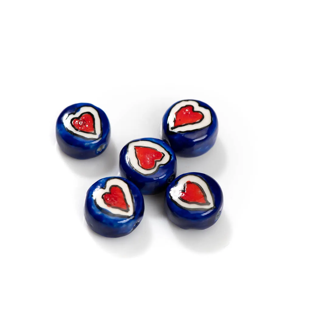 5pcs Hand-Painted Ceramic Beads Featuring Sunflowers, Hearts, and Flowers Z723