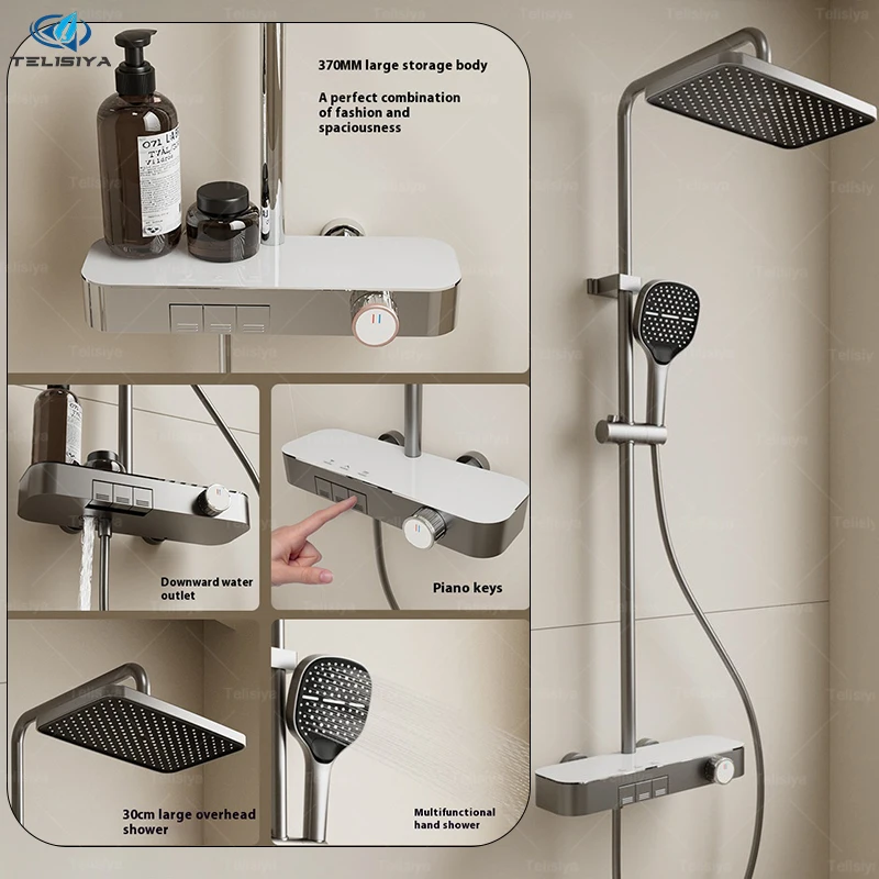 

Набор душевой системы для ванной комнаты, бытовые многофункциональные клавиши фортепиано, поворотный переключатель горячей и холодной воды, набор для душа под давлением для отеля