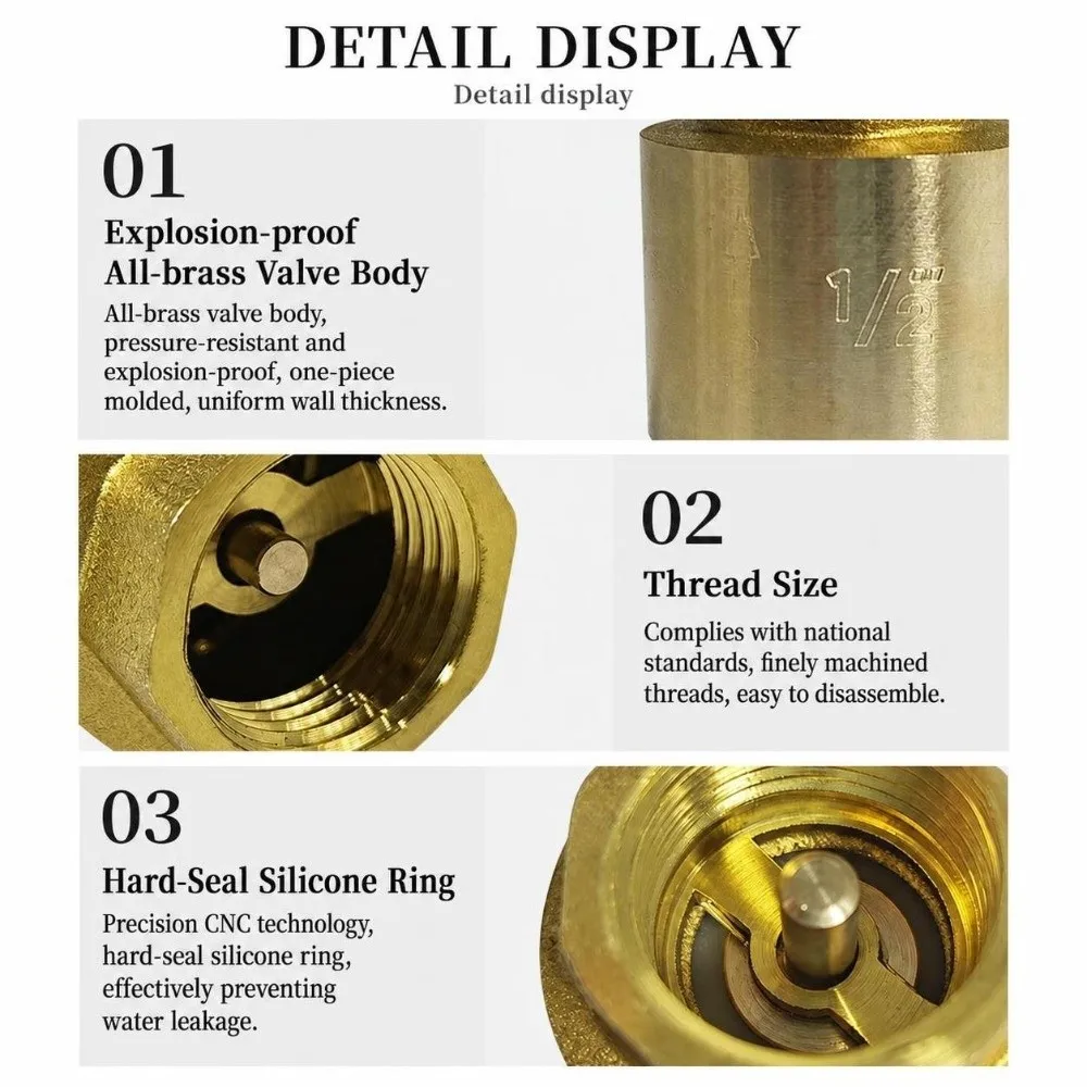 Durable BSPT Thread Brass Check Valve 1/2