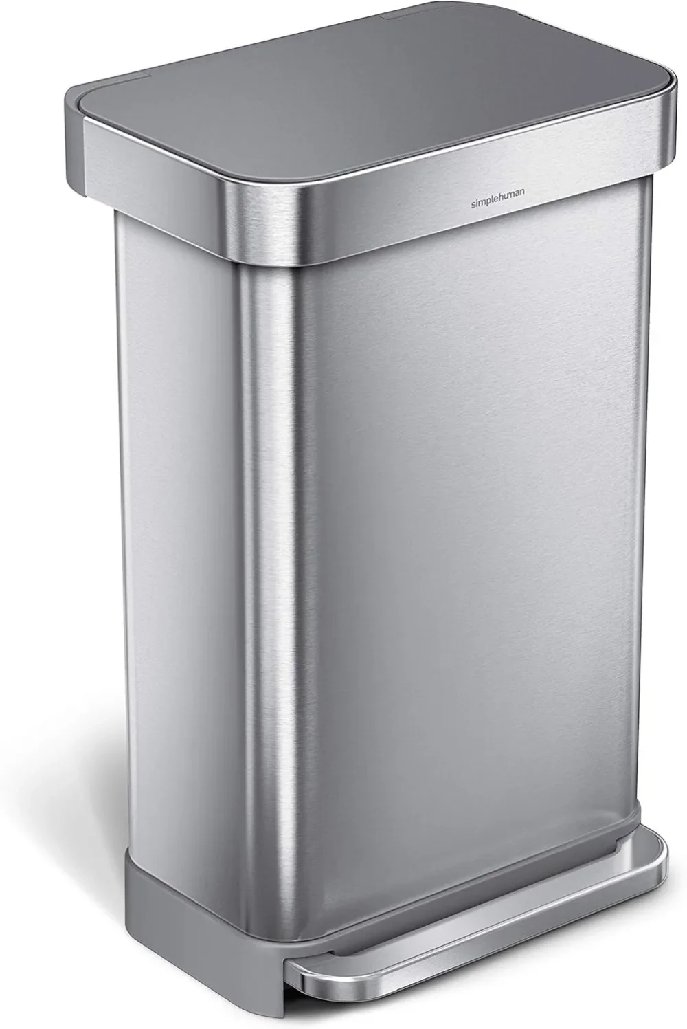 

45 Liter / 12 Gallon Liter Rectangular Hands-Free Kitchen Step Trash Can with Soft-Close Lid, Brushed Stainless Steel