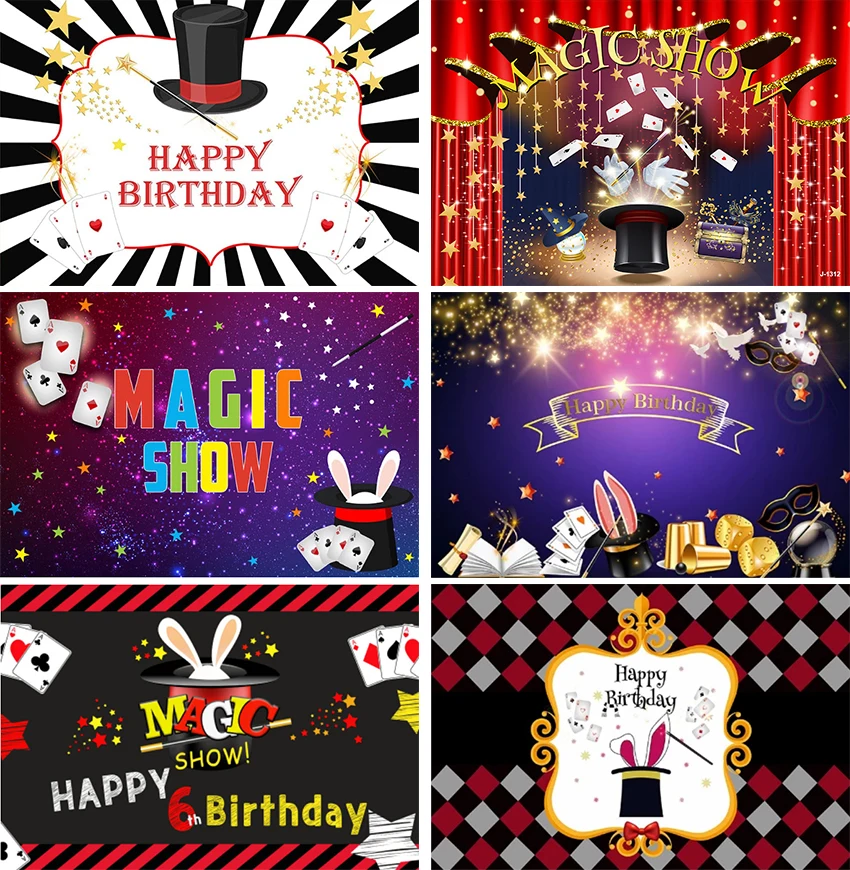 Black Magic Show Photography Background Poker Children 6th Birthday Party Backdrop Photo Studio Photocall Banner Custom