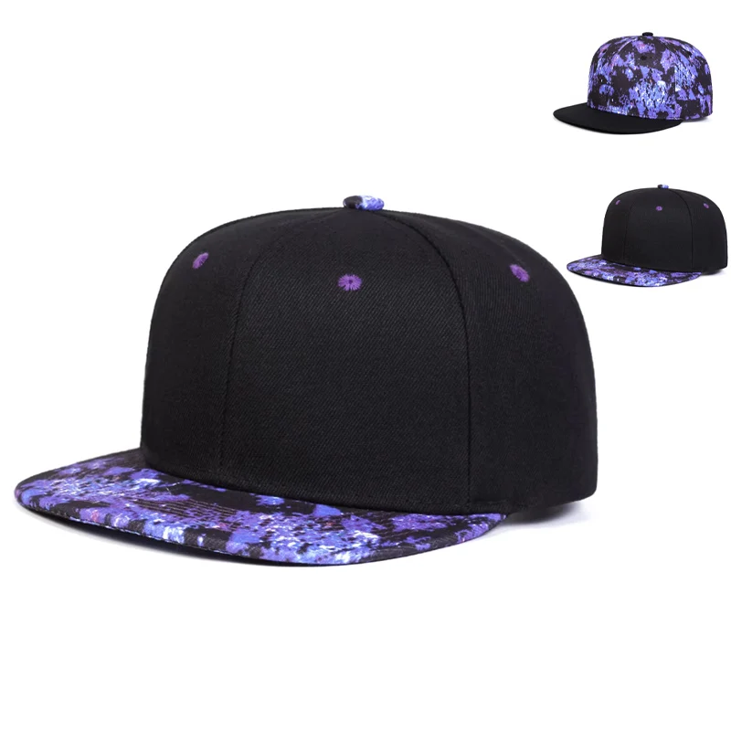 Sombreros de hip-hop con estampado de cielo estrellado púrpura Unisex, gorras de béisbol informales ajustables a la moda para exteriores, sombrero protector solar