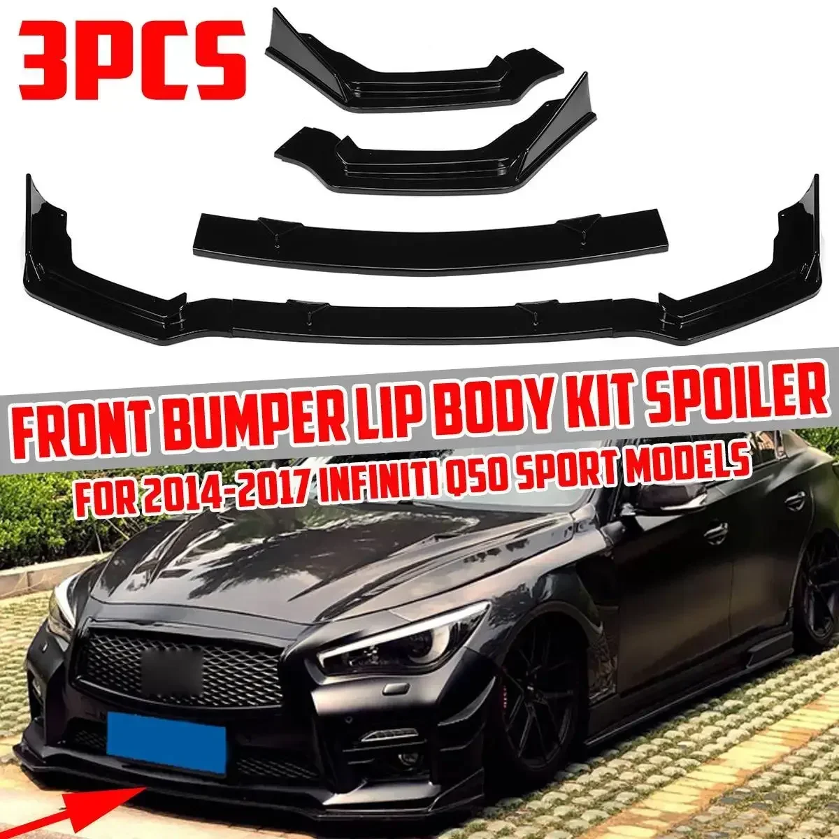 For Q50 Car Front Bumper Lip Spoiler Splitter Lip Diffuser Bumper Guard Apron For Infiniti Q50 2014-2017 2018-2021 Body Kit