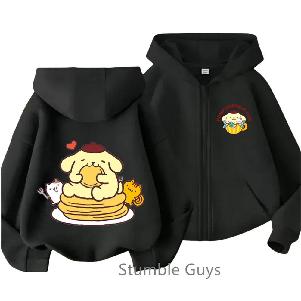 Kawaii Anime Zipper Hoodie Kids 2025 Fashion Pom Pom Purin Clothes Boys Girls Sweater Casual Marios Long Sleeve Sonic Trucksuit