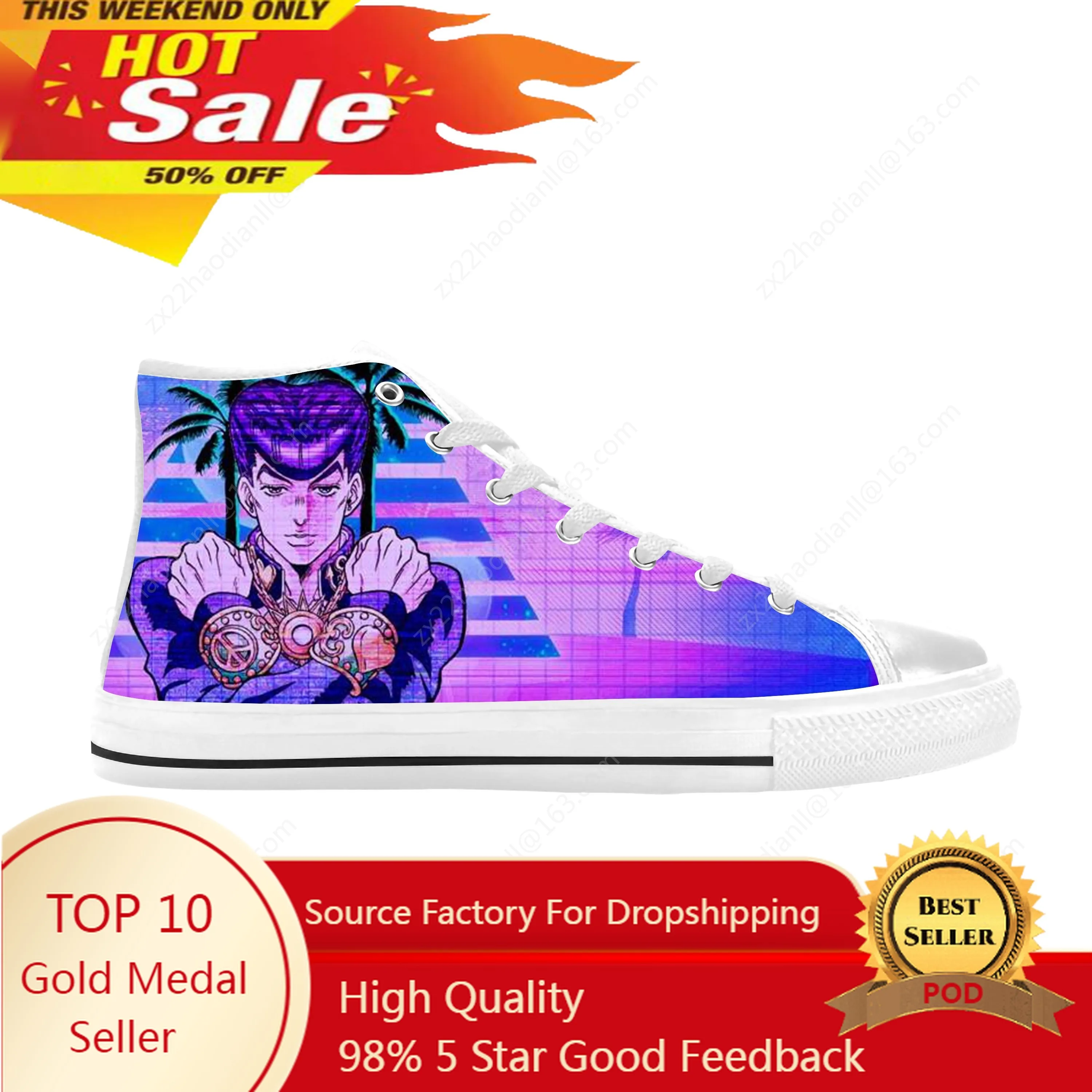 Anime Jojo Bizarre Adventure Higashikata Josuke Casual Cloth Shoes High Top Comfortable Breathable 3D Print Men Women Sneakers