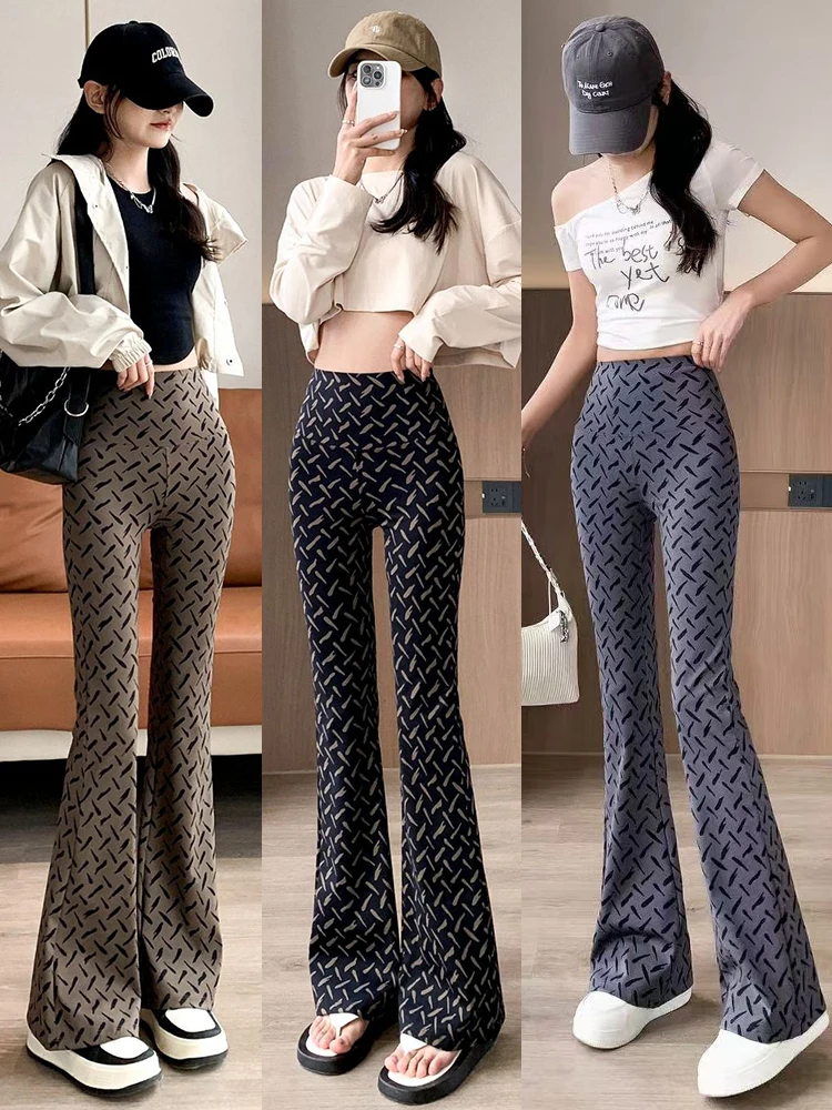 Summer 2025 High Waist Bell Bot Yoga Pants Women's Casual Wear Star Print Elastic Slimming Faionable Trousers