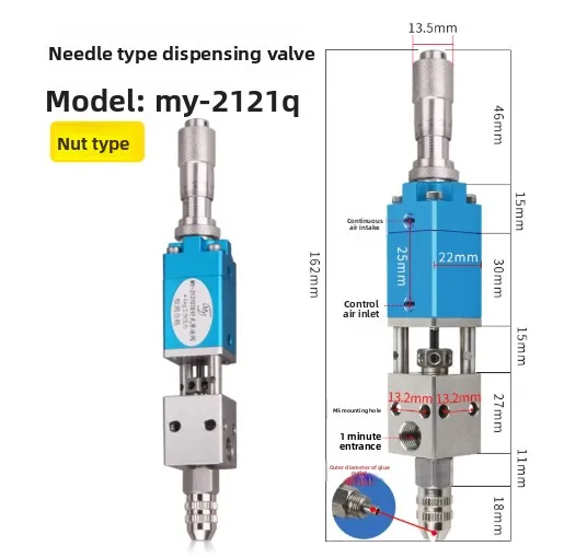 

Промышленный пневматический игольчатый клапан двойной действия с регулировкой микрометра — прецизионный дозатор клея MY-2121Q