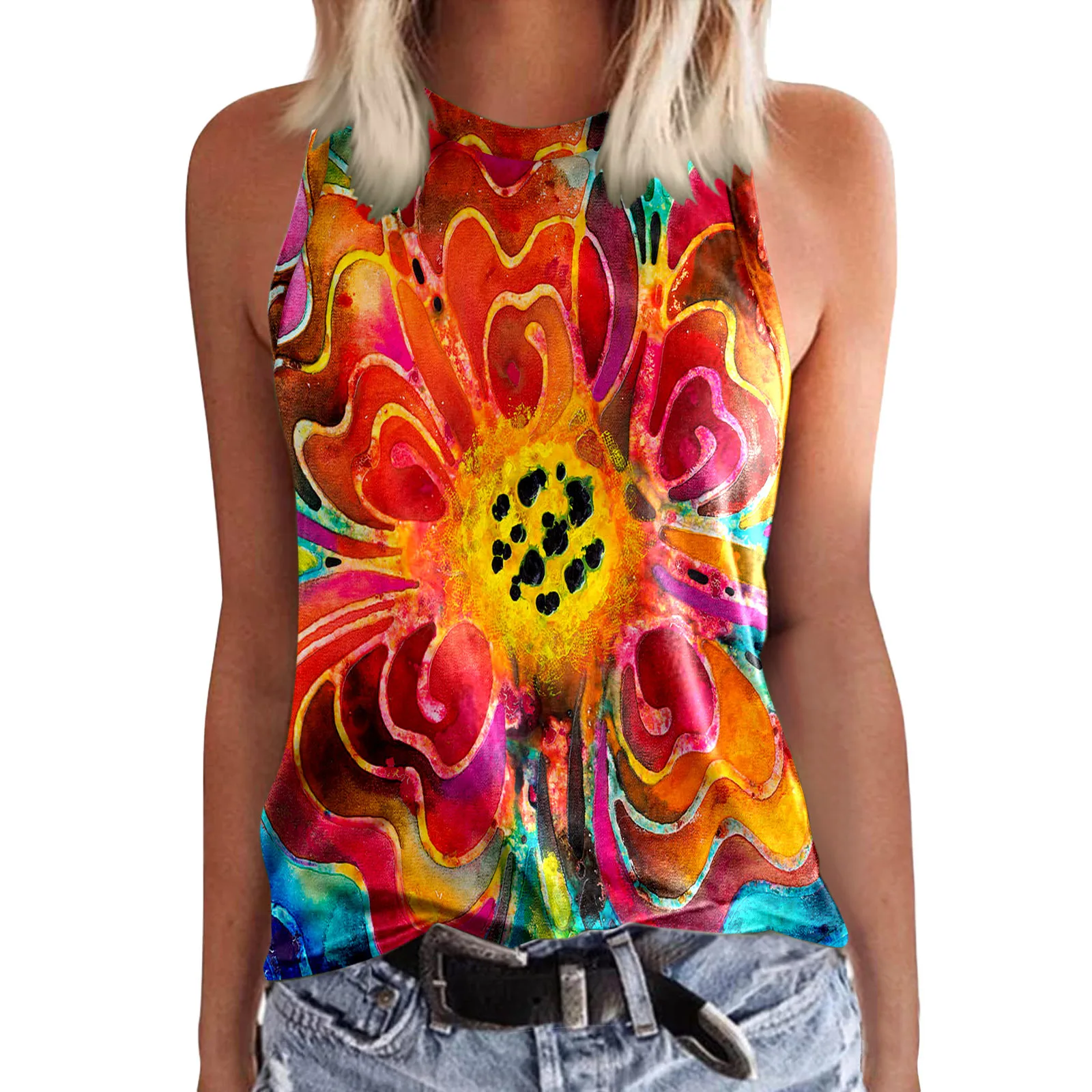 New Summer Flower Floral 3D Printed Tank Top Woman Fashion Oversized Sleeveless O-Neck Vest Streetwear Camisole Women\'s Clothing