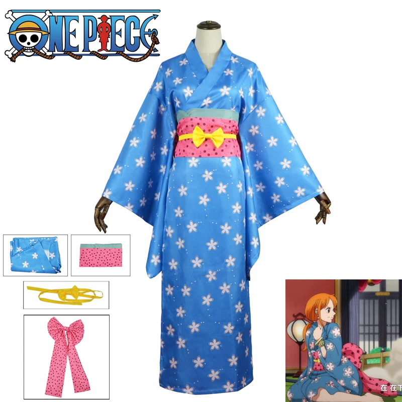 ONE PIECE Nami Anime Cartoon Kimono Girdle Bow Uniform Outfit Yukata Pajamas Halloween Loli Clothing