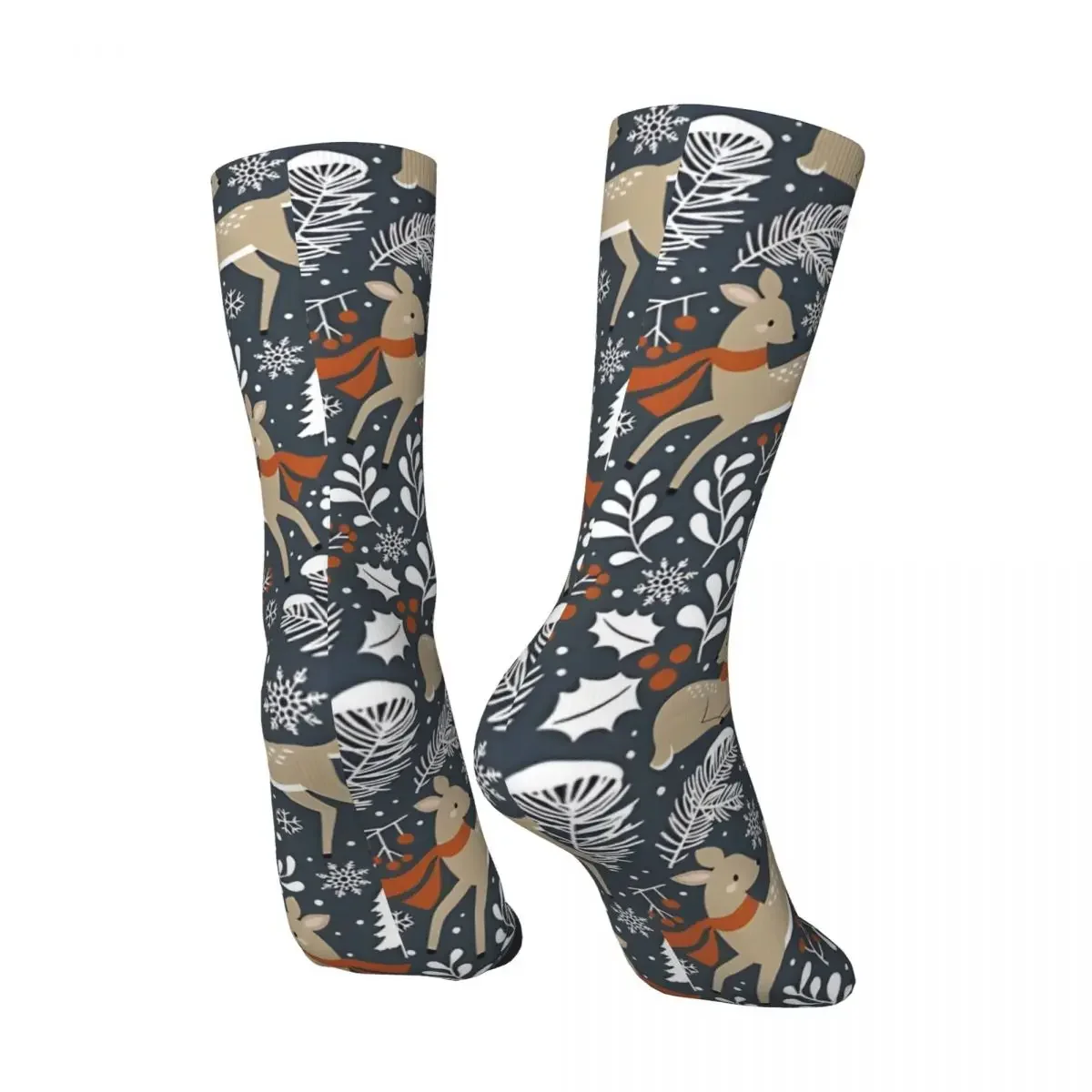 Crazy compression Winter Deer Dark Grey Sock for Men Vintage Seamless Pattern Crew Sock Casual