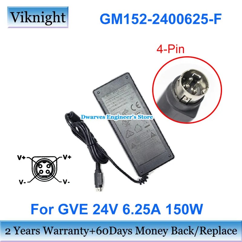 

Genuine 24V 6.25A 150W Power Supply GM152-2400625-F Ac Power Adapter Round With 4 Pins Laptop Charger