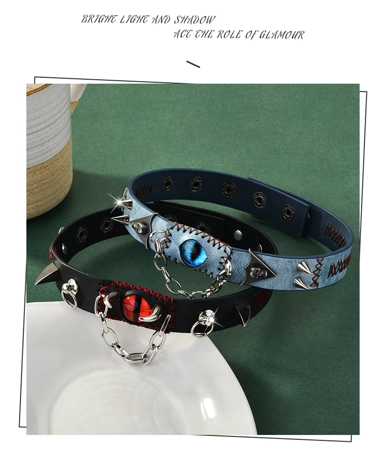

Dark blue eye riveted subculture wasteland style fashionable necklaces and collars for men and women