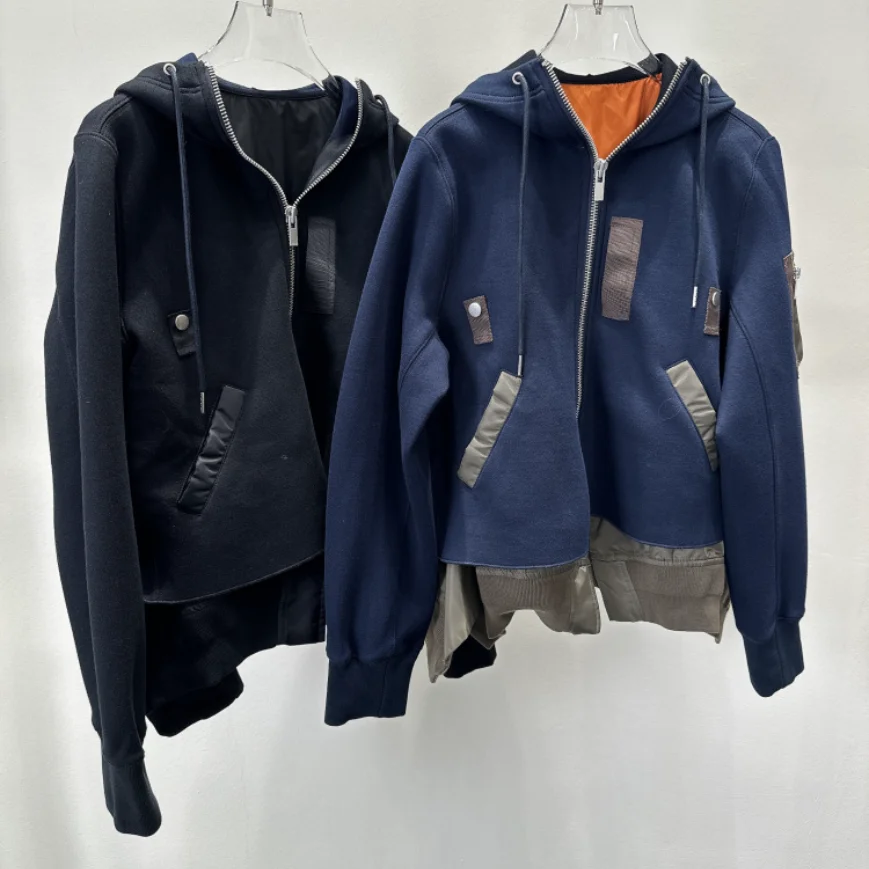 

2025 Autumn New Japanese Niche Design Deconstructed Style Color- Block Spliced Irregular Hooded Jacket Women's Loose Trendy Coat