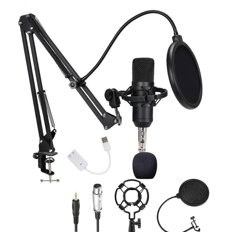 

Цельнометаллический ручной проводной конденсаторный микрофон, Belt35 ° Подставка на гибкой стойке и адаптер USB, вилка и режим звукоснимателя в форме сердца. Нет