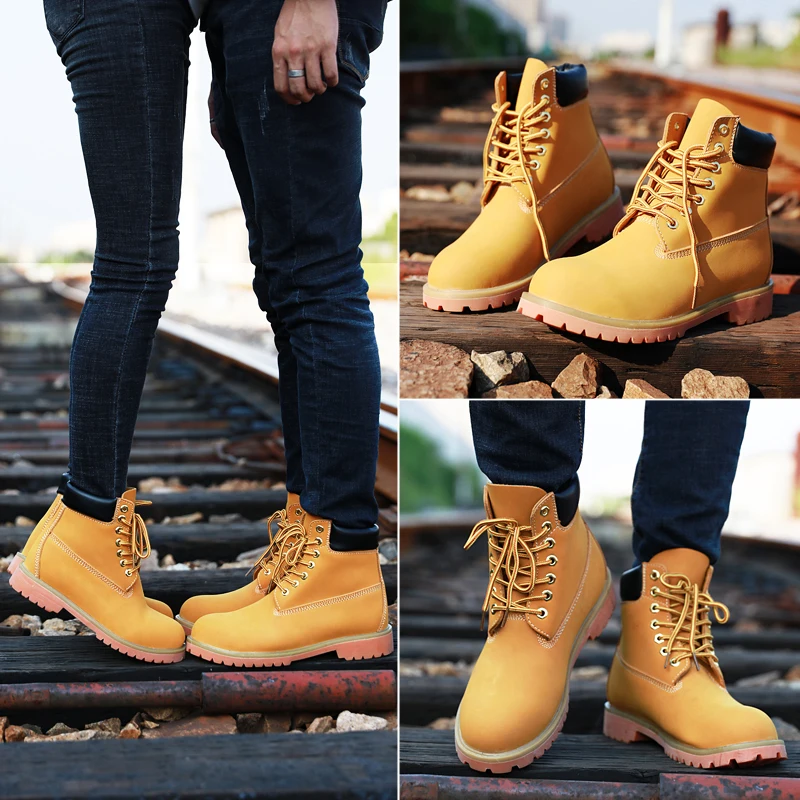 Autumn and Winter Leather Couple Boots High Top Youth Trendy Round Toe Comfortable Casual Flat Heel Thick Bottom All-match