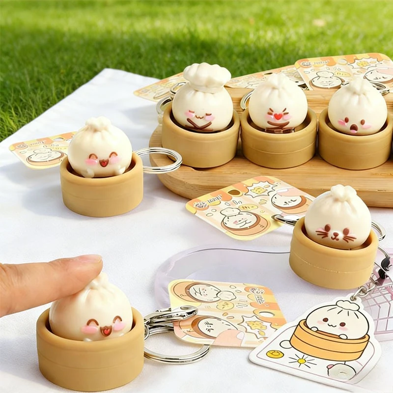 1-20PCS Creative Steamed Bun Keychain Decompression Fidget Dumpling Pendant Bag Charm Stress Relief Gift for Adults