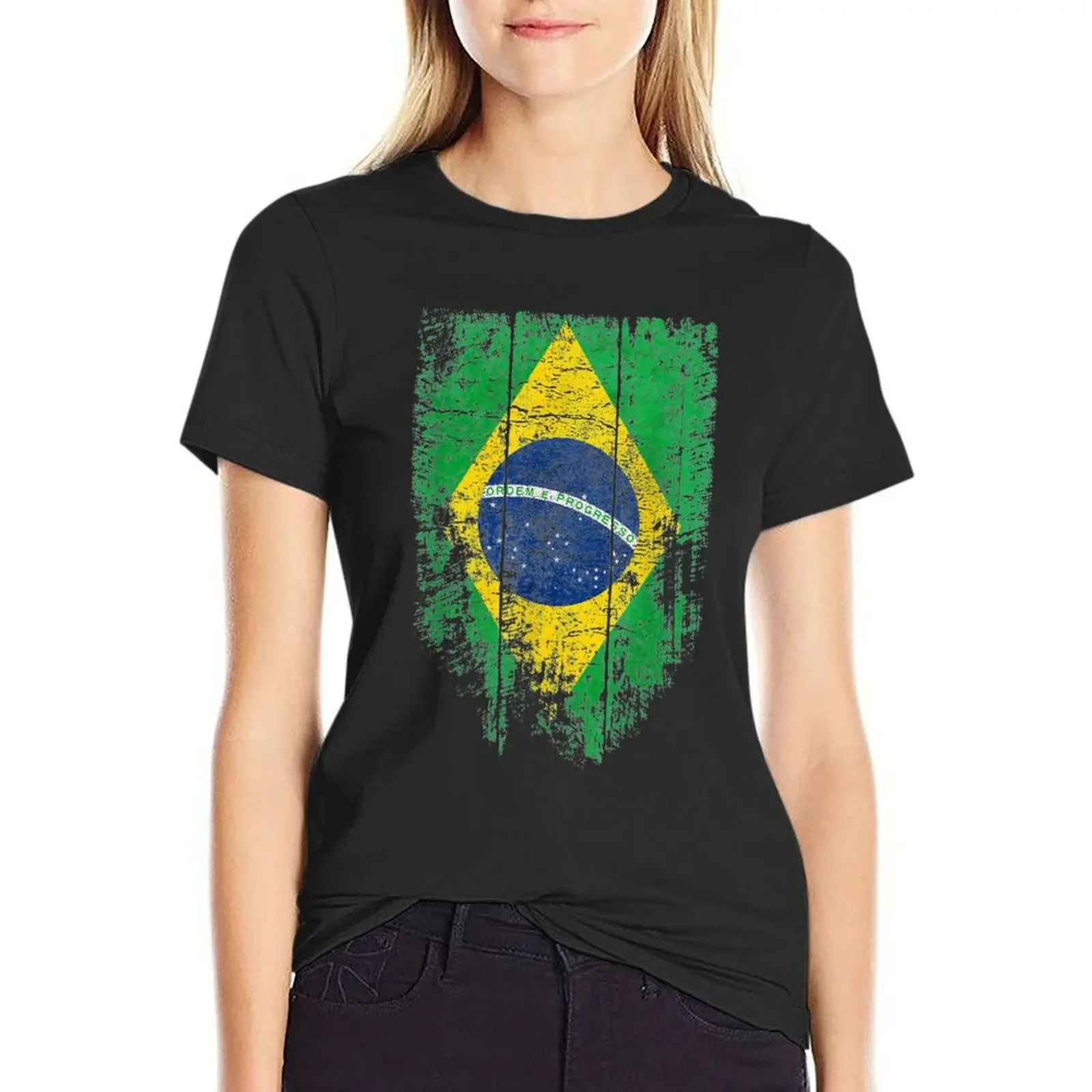 

Brazil Vintage Brazilian Flag Women Men Kids Souvenir Gift T-Shirt Aesthetic clothing tops cute tops Women t shirt