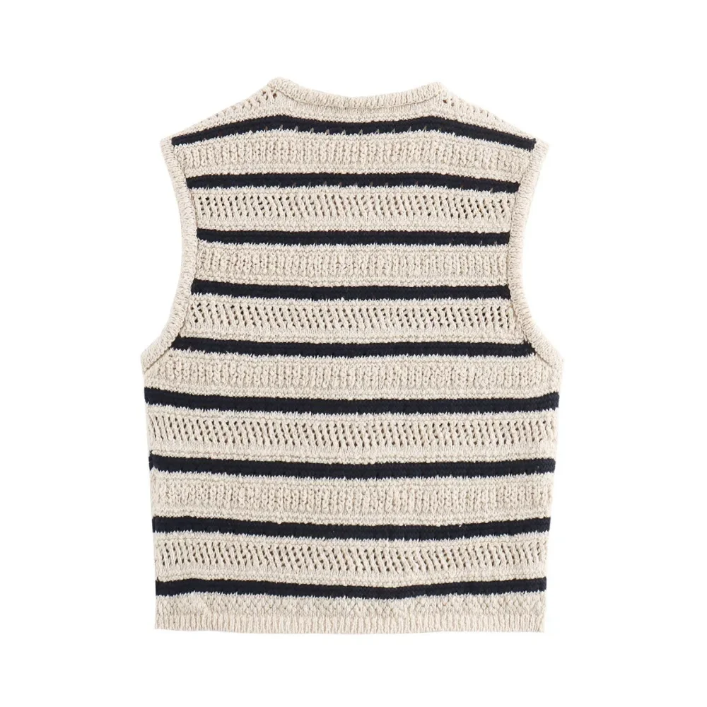 Elegant Contrasting Striped Knitted Top Tank & Camis Y2k Classic Chuncy Yarn Tank Top for Women Cozy Vintage Sleeveless Knitwear