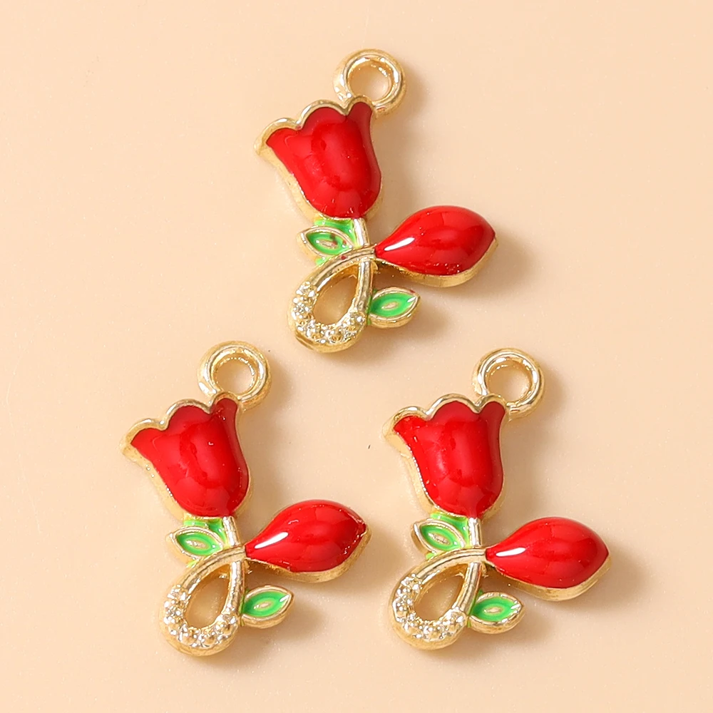 Leslie 20 Stück Charms, 11 x 12 mm, niedlicher bunter Rosenblüten-Charm-Anhänger für handgefertigte Ohrringe, Armbänder, Halsketten, Schmuckherstellung, Basteln – Detail 8