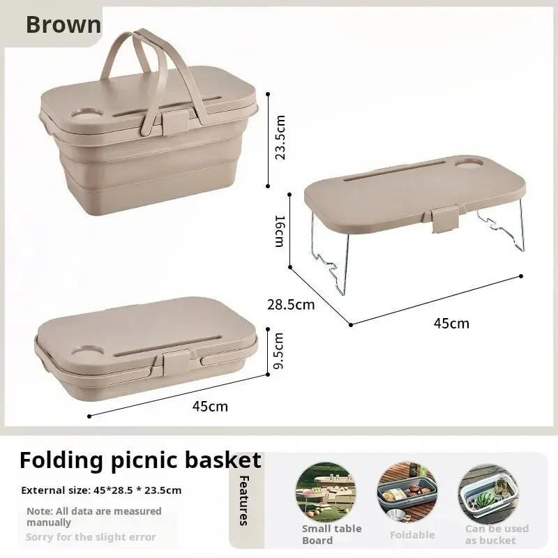 Outdoor Picnic Basket with Table Board, Foldable, Multifunctional, Large Capacity, Storage Supplies