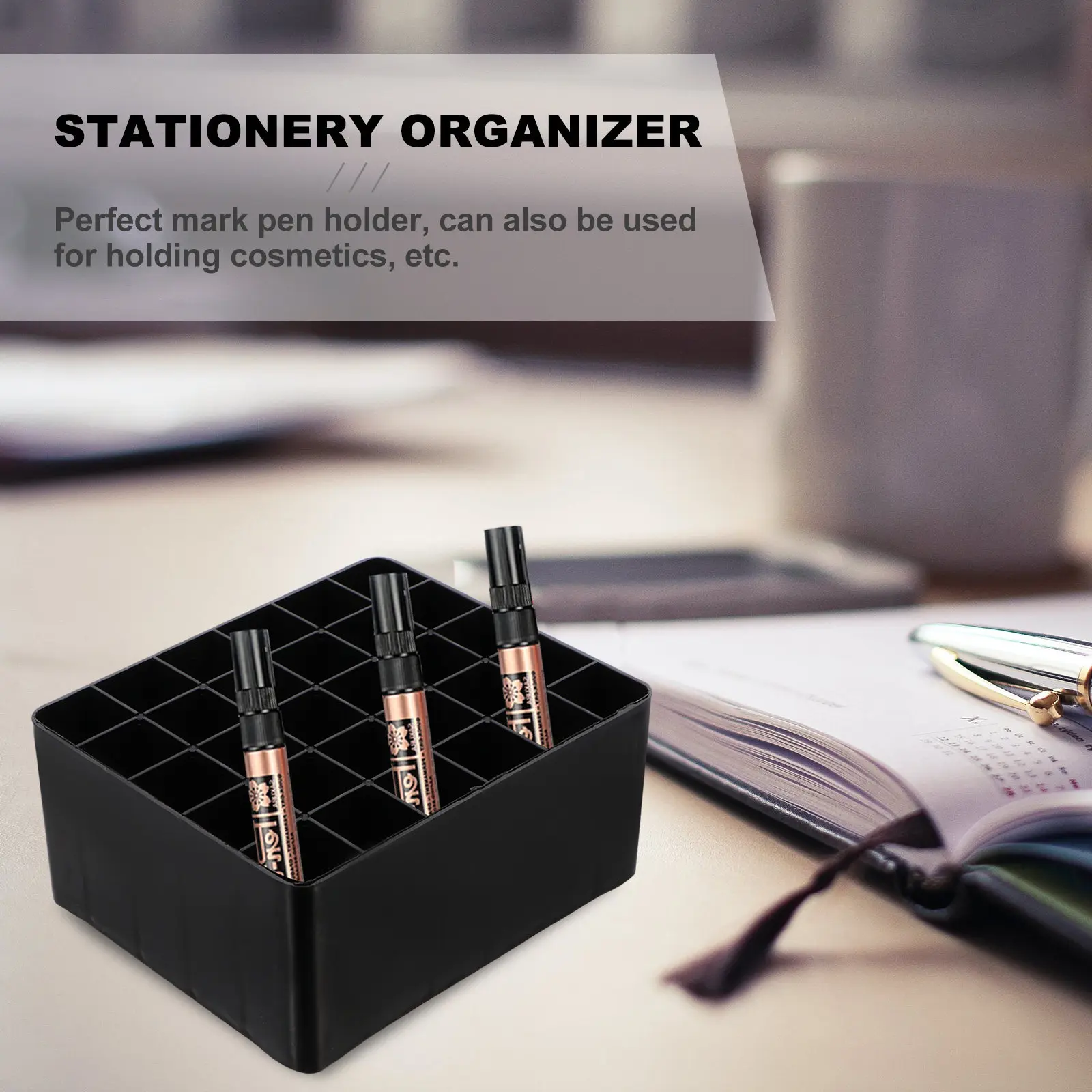 

4Pcs Heavy-Duty Plastic Mark Pen Holder 30-Slot Clean-Tidy Desktop Organizer for Markers Pencils Cosmetics Stationery Storage