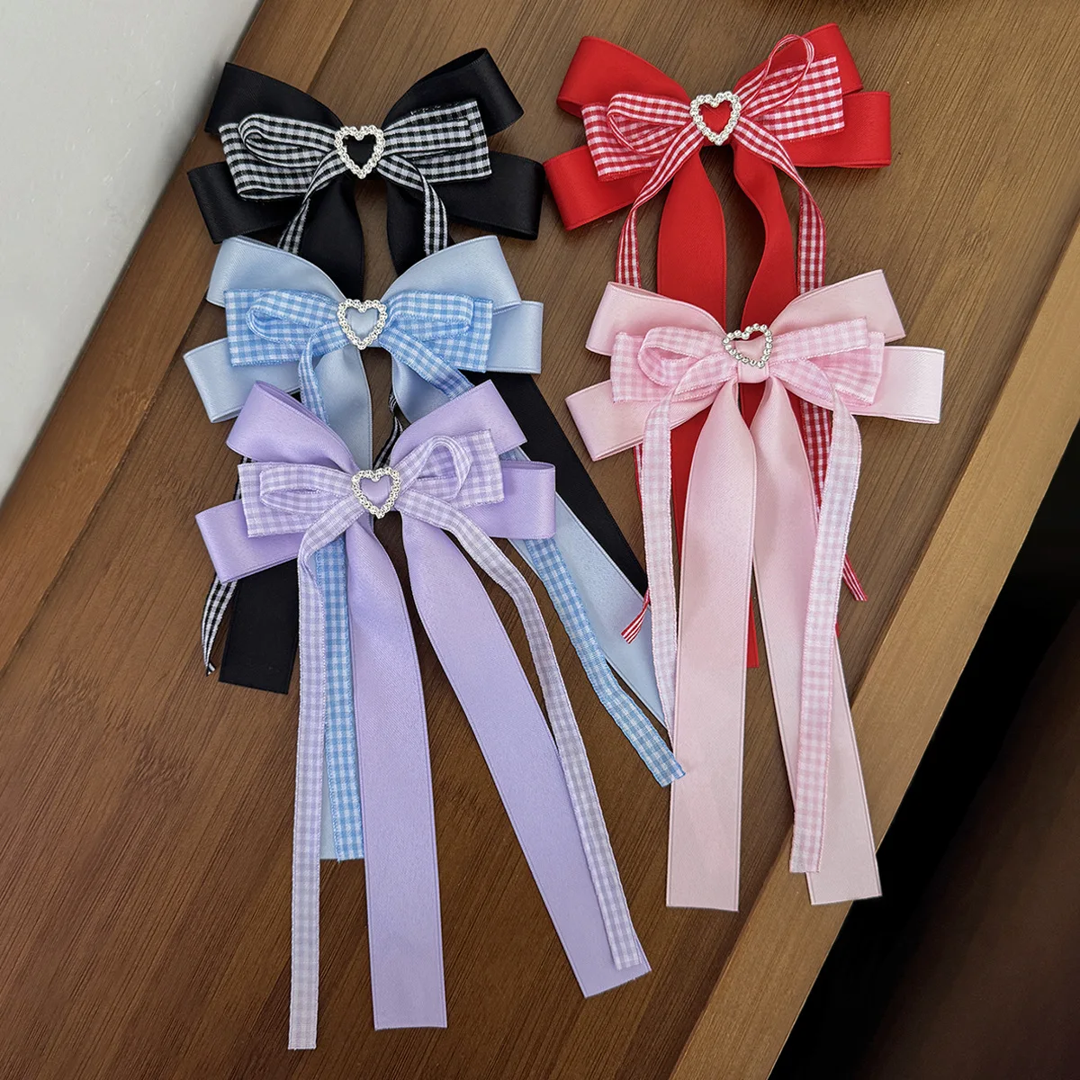 

25 Pcs/Lot, 5.3” New British Style Heart Ribbon Bow Hair Clip For Women Girls Ponytail Clips Hair Accessories