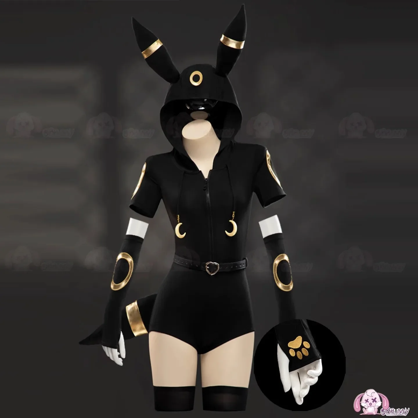

Women Moonlight Fox Dark Gray Romper Cosplay Hooded Bodysuit with Sleeves Stockings Belt and Tail Halloween Cosplay Costume 2025
