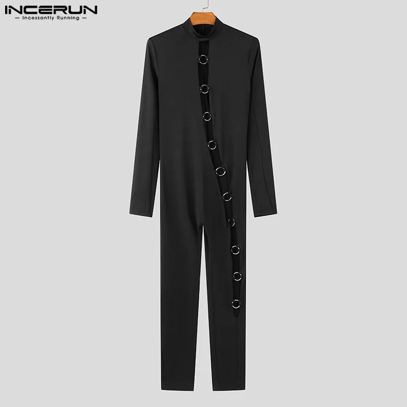 INCERUN Mannen Casual Effen Kleur Body Goed Passende O-hals Sexy Jumpsuits Knappe Comfortabele Homewear 2024 Eenvoudige Loungewear