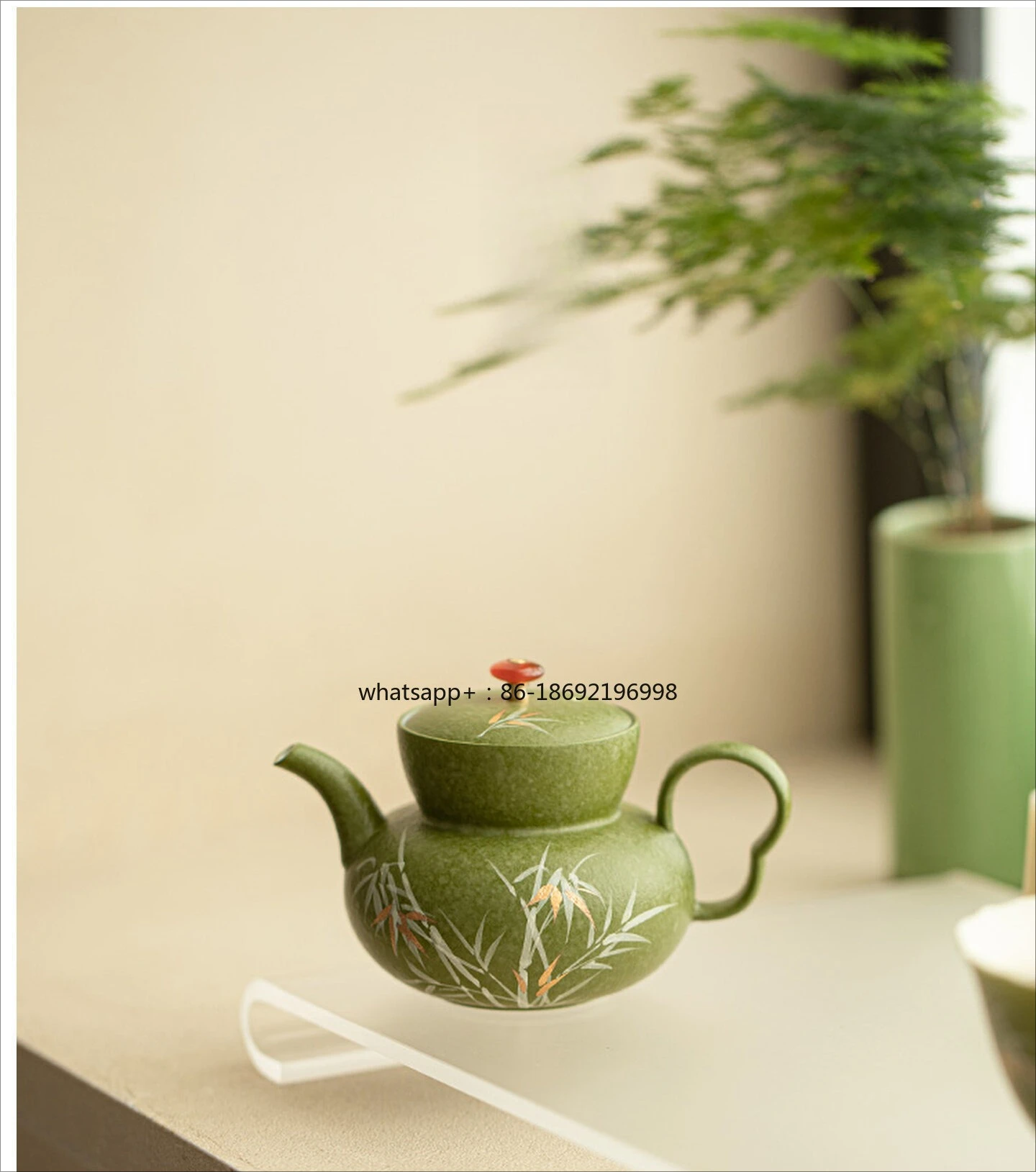 Rock Mine White Green Glaze Bamboo Shadow Cloud Miao Pot Household Ceramic Teapot Anti-scalding Teapot Single Pot Kung Fu